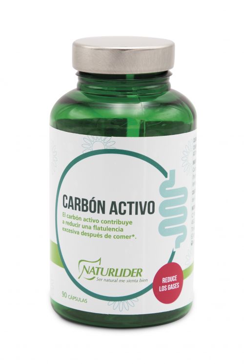 Carbón activo Naturlider. 90 cápsulas. Ingredientes por cápsula: carbón activo vegetal 500 mg, gelatina vegetal (hypromelosa (cápsula) y antiaglomerantes (estearato de magnesio y dióxido de silicio). Complemento alimenticio.