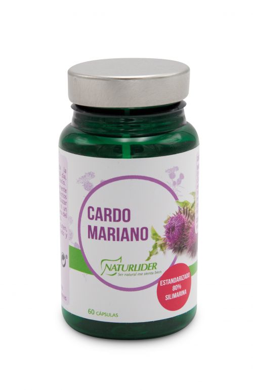 Cardo Mariano Estandarizado Naturlíder. Cada cápsula contiene 400 mg de extracto seco de Cardo Mariano (<i>Silybum marianum</i>, frutos desecados), estandarizado al 80% de silimarina, agente de carga (celulosa microcristalina) y antiaglomerantes (estearato de magnesio y dióxido de silicio), envoltura (gelatina vegetal). 60 cápsulas de origen vegetal. Complemento alimenticio. 