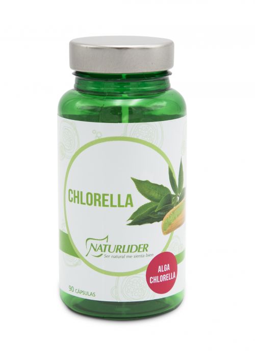 Chlorella Naturlider. 90 cápsulas vegetales. Cada cápsula contiene 500 mg de alga chlorella planta polvo de pared celular debilitada (<i>Chlorella vulgaris</i> Beijerinck.), agente de carga (celulosa microcristalina) y antiaglomerantes (estearato de magnesio y dióxido de silicio), envoltura (gelatina vegetal). Complemento alimenticio. 