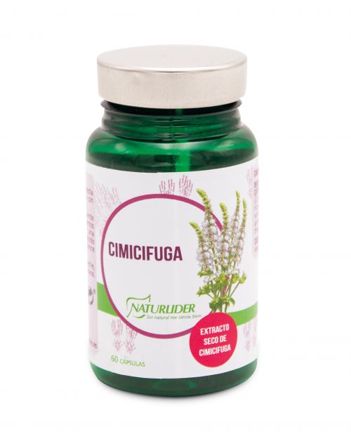 Cimicífuga Naturlíder. 60 cápsulas vegetales. Cada cápsula contiene 250 mg de extracto seco de Cimicífuga (<i>Cimicifuga racemosa</i> L, raices y rizomas), agente de carga (celulosa microcristalina) y antiaglomerantes (estearato de magnesio y dióxido de silicio), envoltura (gelatina vegetal). Complemento alimenticio. 