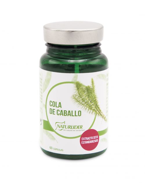 Cola de Caballo Naturlider. 60 cápsulas vegetales. Ingredientes por dosis diaria (3 cápsulas): 1.200 mg de extracto seco de cola de caballo (<i>Equisetum arvense</i>) estandarizado al 1 % de silicio, agente de carga (maltodextrina) antiaglomerantes (estearato de magnesio y dióxido de silicio). Cápsula (gelatina vegetal). 