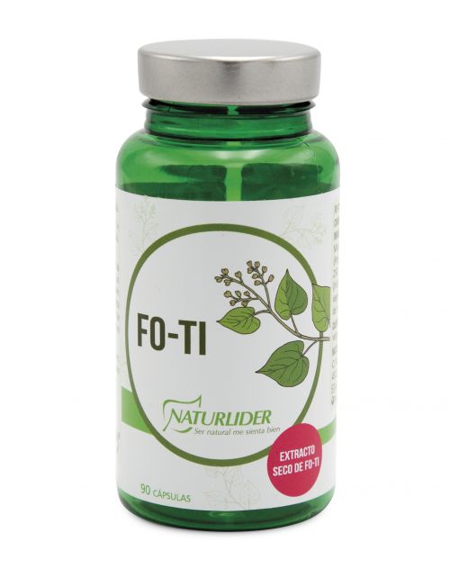 Fo-ti Naturlider. 90 cápsulas. Cada cápsula contiene 250 mg  de raíz de Fo-ti (<i>Polygonum multiflorum</i>), agente de recubrimiento (hidroxipropilmetilcelulosa (cápsula vegetal) y antiaglomerantes (estearato de magnesio y dióxido de silicio). Complemento alimenticio. 