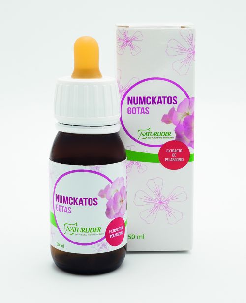 Numckatos Extracto de Pelargonio Naturlíder. Envase de 50 mL con dosificador. Ingredientes por dosis diaria (2,5 mL): Glicerina vegetal, extracto hidroalcohólico de pelargonio (<i>Pelargonium sidoides</i>, raíz y partes subterráneas) 1 mL. Alcohol. 29,5%. CN: 463265.4. Complemento alimenticio.