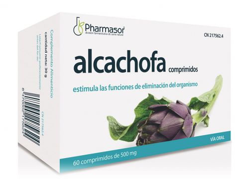 Alcachofa Comprimidos Pharmasor. 60 comprimidos de 500 mg. Cada comprimido contiene 425 mg de jugo deshidratado de hoja de alcachofa fresca (<i>Cynara scolymus</i> L., estabilizadores: almidón de arroz, celulosa microcristalina. CN: 217562.4.