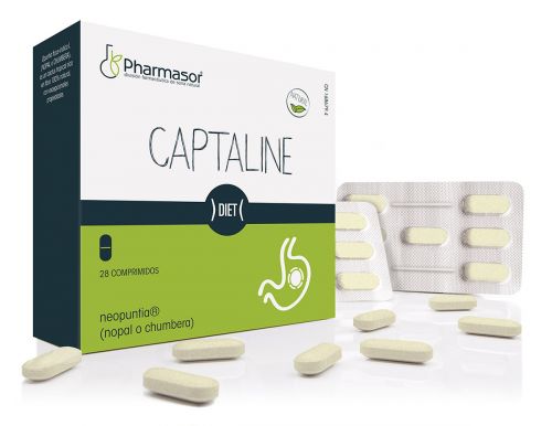 Captaline Tablets. 28 comprimidos de 650 mg. Extracto seco de Opuntia (<i>Opuntia ficus-indica</i> (L) Mill.), hojas (Neopuntia) 325 mg. Estabilizante: celulosa microcristalina, antiaglomerante: dióxido de silicio, estabilizante: carboximetilcelulosa sódica reticulada, antiaglomerante: sales magnésicas de ácidos grasos. CN: 168679.4.