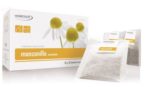 Manzanilla Infusión Pharmasor. 20 bolsas filtro. <i>Matricaria chamomilla</i> L. (capítulos florales) 100%. CN: 171331.5.