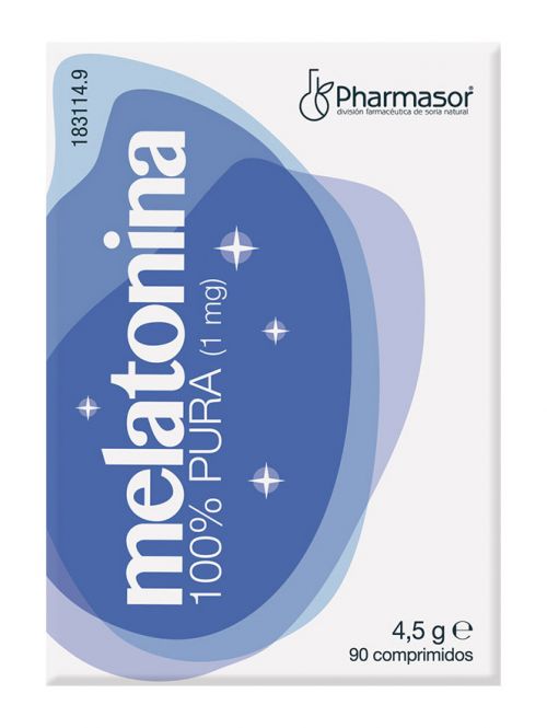 Melatonina Pharmasor. 90 comprimidos de 50 mg. Ingredientes: melatonina, edulcorante: xilitol; antiaglomerantes: dióxido de silicio y sales magnésicas de ácidos grasos. CN: 183114.9