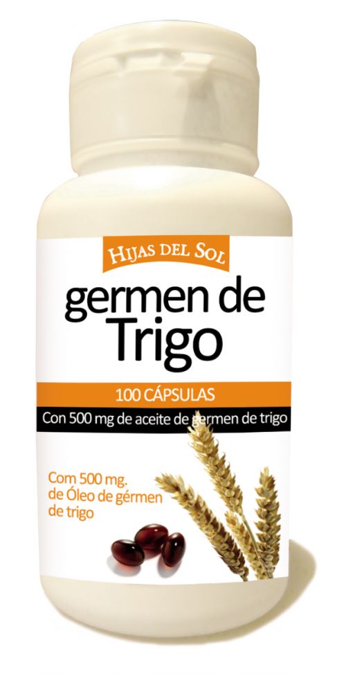 Perlas de aceite de germen de trigo Hijas del Sol. Envases de 100 cápsulas blandas. Cada cápsula contiene 300 mg de aceite de germen de trigo