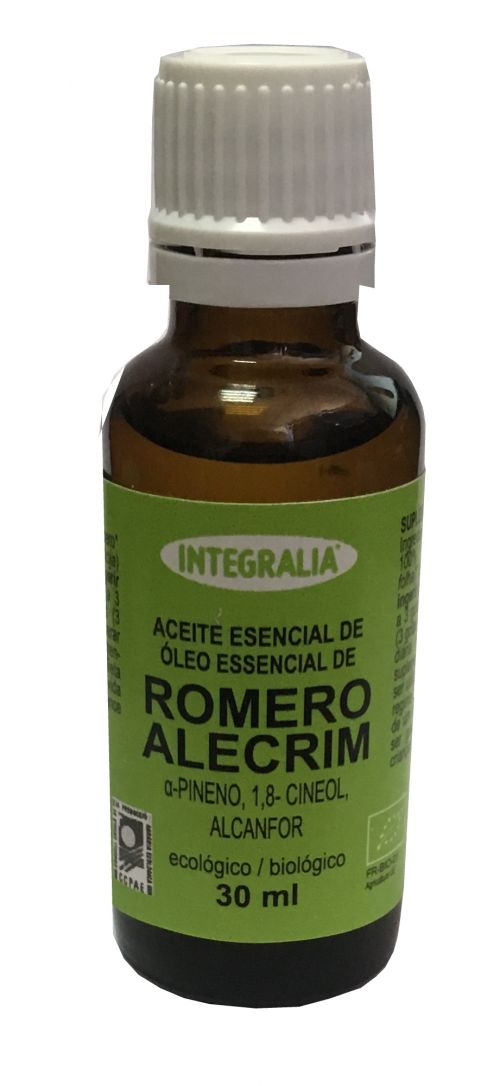 Aceite Esencial de Romero Integralia Ecológico (<i>Rosmarinus oficcinalis</i> L., hoja, alfa-pineno, 1-8-cineol, alcanfor). 30 mL. Complemento alimenticio.
