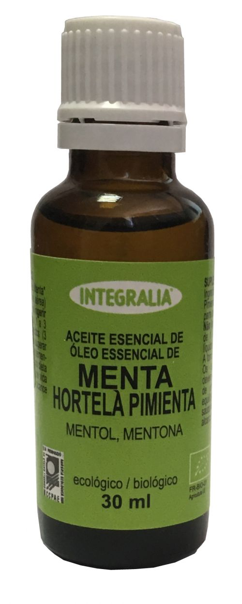 Aceite Esencial de Menta Integralia Ecológico (<i>Menta piperita</i> L. sumidad florida, mentol, mentona). 30 mL. Complemento alimenticio. 