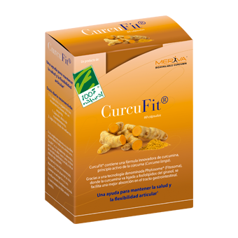 Curcufit. Caja con 30, 60 y 90 cápsulas en blíster. Extracto de cúrcuma. Cada cápsula contiene: Fitosoma de curcumina 500 mg (curcumina 100 mg y fosfolípidos de girasol 200 mg). Complemento alimenticio. 30 cápsulas, CN: 191041.7. 60 cápsulas, CN: 164011.6. 90 cápsulas, CN: 191042.4. 