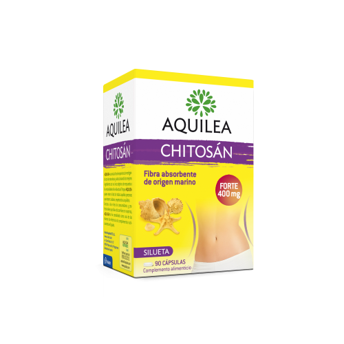 Aquilea Chitosan. Ingredientes por cápsula: Chitosán 400 mg y excipientes. 90 cápsulas. CN: 204545