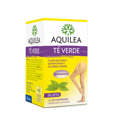 Aquilea Té Verde Comprimidos. Envase de 90 comprimidos. CN: 343983. Cada comprimido contiene 180 mg de extracto seco de té verde (<i>Camellia sinensis</i>). Excipientes: celulosa, esterato de magnesio y óxido de silicio.