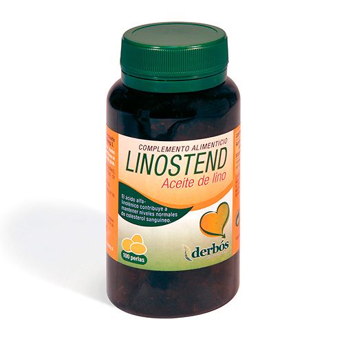 Linostend 100 perlas. Aceite de lino, vitamina E (D-alfa tocoferol), antioxidantes (tocoferoles naturales, palmitato de ascorbilo y galato de propilo). cubierta: gelatina de origen bovino y glicerina.. Envase con 100 perlas de 702,02 mg. Complemento alimenticio.