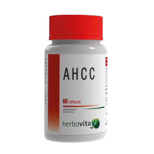 AHCC Herbovita. Bote de 60 cápsulas. Cada cápsula contiene 500 mg de AHCC (mezcla registrada a base de extracto estandarizado de micelio de Shiitake  (<i>Lentinula edodes</i> (Berk.) Pegler), titulado al 10% en α-glucanos. Complemento alimenticio.