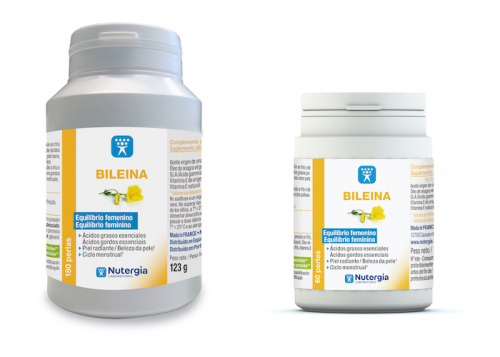 Bileina. Botes de 60 y de 180 perlas de 510 mg. Cada perla contiene 500 mg de aceite de onagra virgen (ácido linoleico 70%, ácido gamma-linolénico 9%) y 10 mg de Vitamina E natural. Complemento alimenticio.