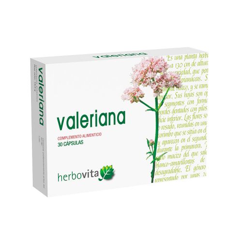 Valeriana Herbovita. 30 cápsulas vegetales. Cada cápsula contiene 500 mg de extracto seco de raíz Valeriana (<i>Valeriana officinalis</i> L.), titulado al 0,8% en ácidos valerénicos. Complemento alimenticio.