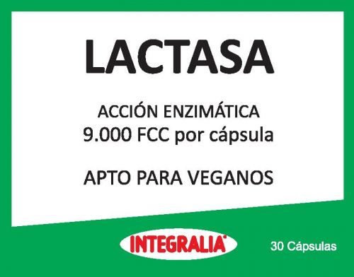 Lactasa. 30 Cápsulas. Apto para veganos. 1 cápsula contiene 90 mg de lactasa (actividad enzimatica: 9.000 FCC).