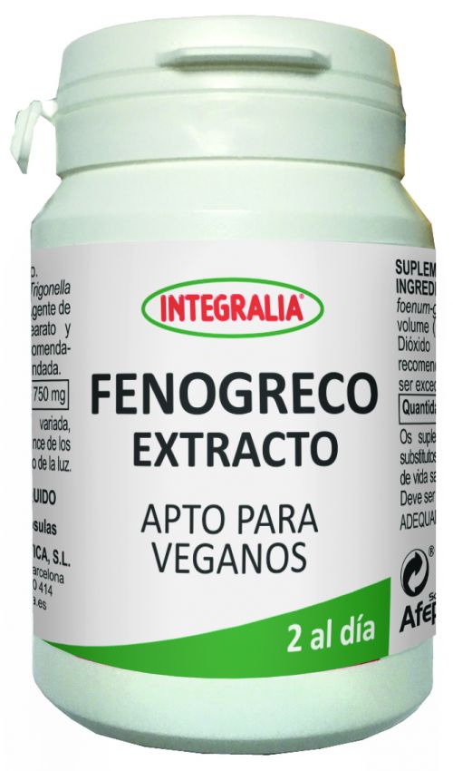 Fenogreco Extracto. 60 cápsulas. 2 cápsulas contienen 750 mg de extracto de fenogreco 4:1 (<i>Trigonella foenum-graecum</i> L., semilla) . Complemento alimenticio.