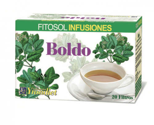 Fitosol Infusiones Boldo. Boldo polvo (<i>Peumus boldus</i>, hojas): 100%. Envases con 20 filtros infusión. Complemento alimenticio.