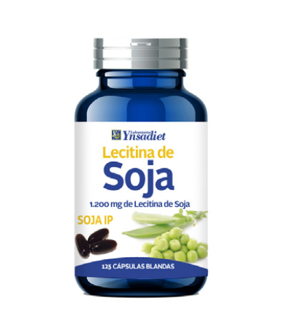 Lecitina de soja IP 1200 mg Hijas del Sol. Envases de 125 cápsulas blandas. Cada cápsula contiene 1.200 mg de lecitina de soja (55% fosfolípidos totales). Complemento alimenticio.