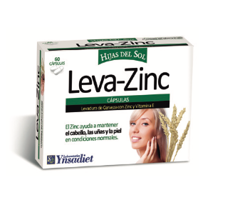 Leva-Zinc. Cada cápsula contiene 350 mg de levadura de cerveza vivificable, 37 mg de de zinc y 10 mg de vitamina E. Envases de 60 y 225 cápsulas vegetales. Complemento alimenticio.