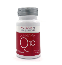 Coenzima Q10. 40 cápsulas blandas. Cada cápsula contiene 30 mg de Coenzima Q10 y 355 mg de aceite de girasol. Complemento alimenticio.
