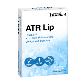 ATR Lip. 20 cápsulas vegetales. Cada cápsula contiene 400 mg de extracto H2OSLIM (champiñón común, <i>Agaricus bisporus</i>), 95% de polisacáridos, 15% de beta-glucanos. Complemento alimenticio.