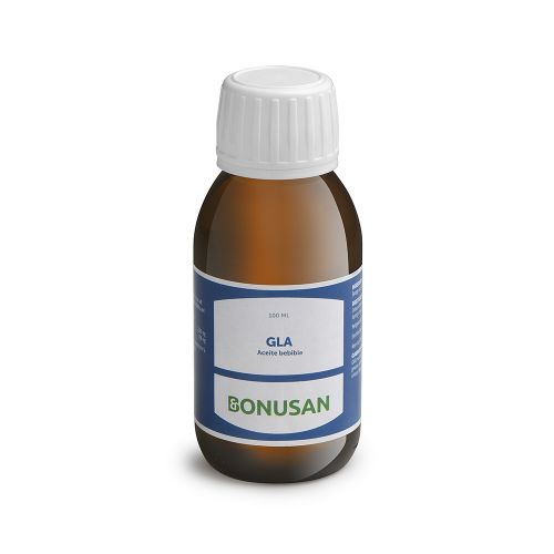 GLA Aceite Bebible. 100 mL. Composición por cucharada (1,5 ml): 1.380 mg de aceite de borraja (min. 20% GLA), antioxidantes (mezcla de tocoferoles naturales). Complemento alimenticio.