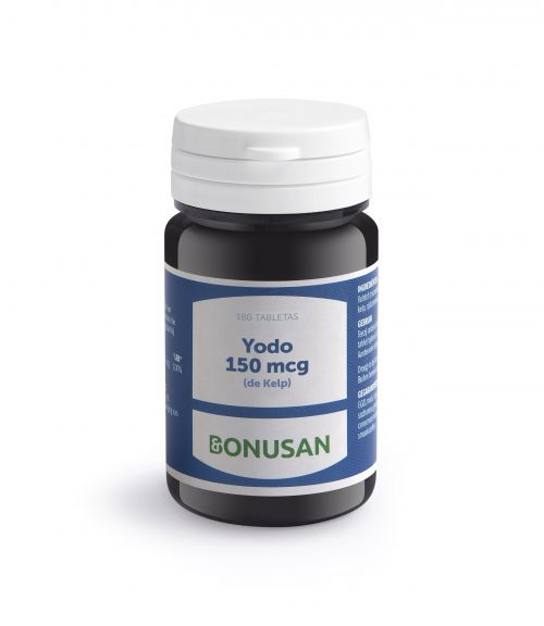 Yodo 150 mcg (de Kelp). 180 comprimidos. Cada comprimido contiene 150 mcg de yodo (procedente de kelp), VRN 100%. Complemento alimenticio.