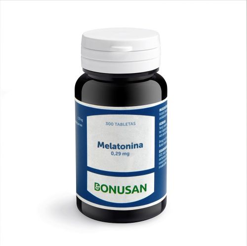 Melatonina 0,29 mg. 300 comprimidos. Cada comprimido contiene 0,29 mg de melatonina, Agente de carga (celulosa microcristalina), antiaglomerante (estearato de magnesio). Complemento alimenticio.