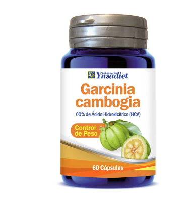 Garcinia cambogia. 60 cápsulas. Cada cápsula contiene 500 mg de extracto seco de fruto de garcinia (<i>Garcinia cambogia</i> L.), 60% de ácido hidroxicítrico. Complemento alimenticio.