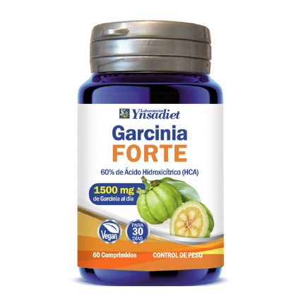 Garcinia Cambogia Forte. 60 comprimidos. Cada comprimido contiene 750 mg de extracto seco de fruto de garcinia (<i>Garcinia cambogia</i> L.), 60% de ácido hidroxicítrico. Complemento alimenticio.