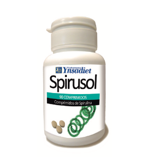 Spirusol. 90 comprimidos. Cada cápsula contiene 275 mg de polvo de espirulina (<i>Spirulina platensis</i>, alga entera) Complemento alimenticio.
