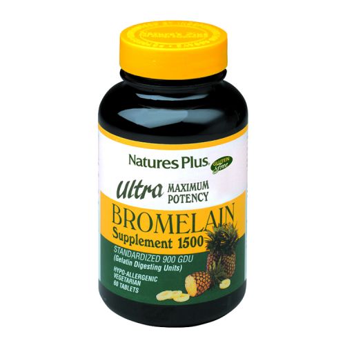 Ultra Bromelaína 1500 mg. 60 comprimidos. Cada comprimido contiene 1500 mg de bromelaína, estandarizada con 900 UGD. Complemento alimenticio.