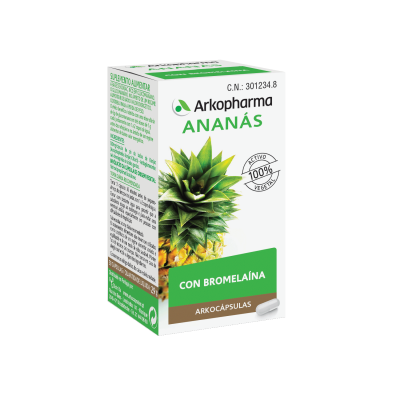 Arkocápsulas Ananás. Cada cápsula contiene 325 mg de polvo micronizado de tallos de ananás (<i>Ananas comosus</i> Merr.), que aportan 3,1 mg de bromelaína. Cubierta de la cápsula: hidroxipropilmetilcelulosa. Envase de 48 cápsulas (CN: 301234.8).  Envase de 84 cápsulas (CN: 292870.1). Complemento alimenticio.