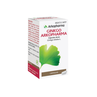 Arkocápsulas Ginkgo Biloba Bio. Cada cápsula contiene 90 mg de polvo y 85 mg de extracto de hoja de <i>Ginkgo biloba</i> L., que aportan un 0,5% de lactonas terpénicas (ginkgólidos A, B y C + bilobálido). Envases de 45 cápsulas, CN:194974.5. Complemento alimenticio.