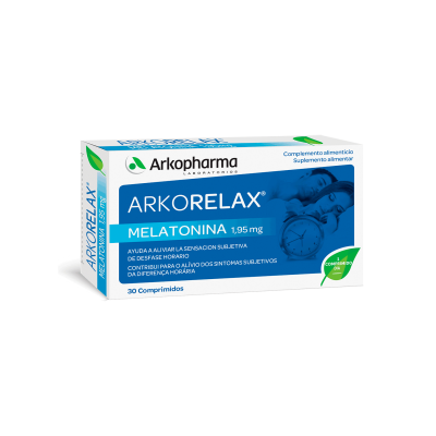 Arkorelax Melatonina 1,95 mg. Cada comprimido contiene 1,95 mg de melatonina. 30 comprimidos, CN: 151929.0. Complemento alimenticio.