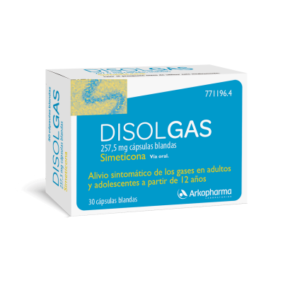 Disolgas. Cada cápsula contiene 257,5 mg de simeticona. 30 cápsulas (CN: 771196.4). Producto sanitario.