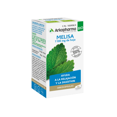 Arkocapsulas Melisa. Cada cápsula contiene 275 mg de polvo (totum integral) de hoja de melisa (<i>Melissa officinalis</i>L.). con una valoración mínima de 1% de ácido rosmarínico. Envases de 48 cápsulas duras. CN: 183958.9.