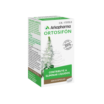 Arkocapsulas Ortosifón. Cada cápsula contiene 250 mg de hoja criomolida de <i>Orthosiphon stamineus</i> Benth. (Ortosifón) con un contenido mínimo de 2,5% de potasio y de 0,16% de metoxiflavonas expresadas en sinensetina. Envases de 50 cápsulas (CN: 173753.3) y 100 cápsulas (CN: 173754.0). Complemento alimenticio.