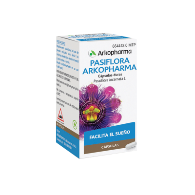 Arkocápsulas Pasiflora. Cada cápsula contiene 300 mg de parte aérea criomolidas de pasiflora (<i>Passiflora incarnata</i> L.). Envases de 45 cápsulas (CN: 664443.0) y de 84 cápsulas (CN: 664444.7). Medicamento tradicional a base de plantas (MTP).