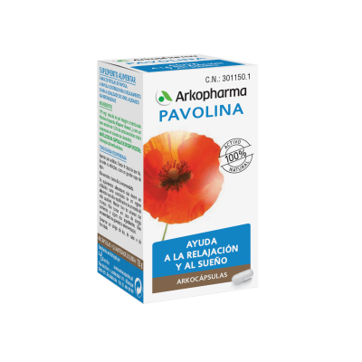 Arkocápsulas Pavolina. Cada cápsula contiene 260 mg de polvo micronizado de pétalos de Amapola (<i>Papaver rhoeas</i> L.), con un contenido mínimo de 1,5% de antocianósidos totales (expresados en cloruro de cianósido). Cápsula vegetal: hidroxipropilmetilcelulosa. Envases de 48 cápsulas (CN: 301150.1). Complemento alimenticio. 