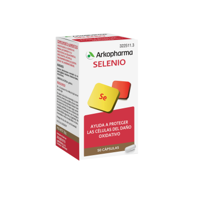 Arkopharma Selenio. Cada cápsula contiene levadura de cerveza (<i>Saccharomyces cerevisiae</i>) enriquecida en selenio (35 µg/cápsula). Envases de 50 cápsulas. CN: 322511.3. Complemento alimenticio. 