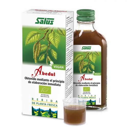 Abedul Bio. Agua, jugo de hojas de abedul frescas (<i>Betula pendula, Betula pubescens</i>) de cultivo ecológico (30 %). Frasco de 200 mL. Complemento alimenticio.