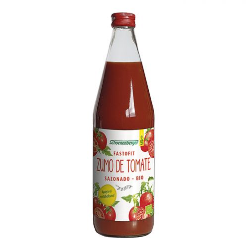 FasToFit Bio. Zumo de tomate (98%), caldo de verdura (sal de roca, fécula, cebolla, aceite de girasol, apio de monte, macis, cúrcuma, pimienta, romero). Procedente de cultivo ecológico. Frasco de 750 mL. Complemento alimenticio.