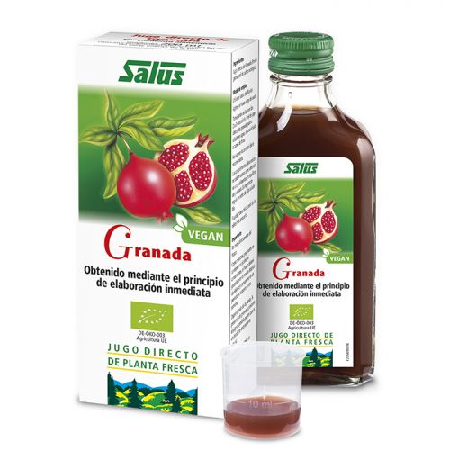 Granada Bio. Jugo de granada (<i>Punica granatum</i>) de cultivo ecológico. Frasco de 200 mL. Complemento alimenticio.