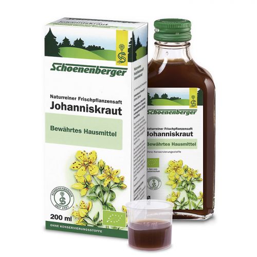 Hipérico Bio Jugo de parte aérea florida fresca de hipérico (<i>Hypericum perforatum</i> L.) de cultivo ecológico. Frasco de 200 mL. Complemento alimenticio.