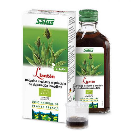 Llantén Bio. Jugo de planta fresca de llantén (<i>Plantago lanceolata</i>) de cultivo ecológico. Frasco de 200 mL. Complemento alimenticio.