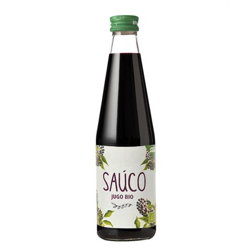 Saúco Bio. Jugo de bayas de saúco fresco de origen ecológico. Frasco de 330 mL. Complemento alimenticio.